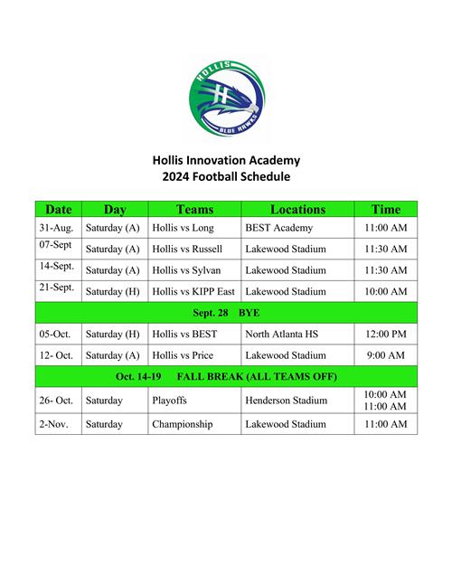 Hollis 2024 Football Schedule